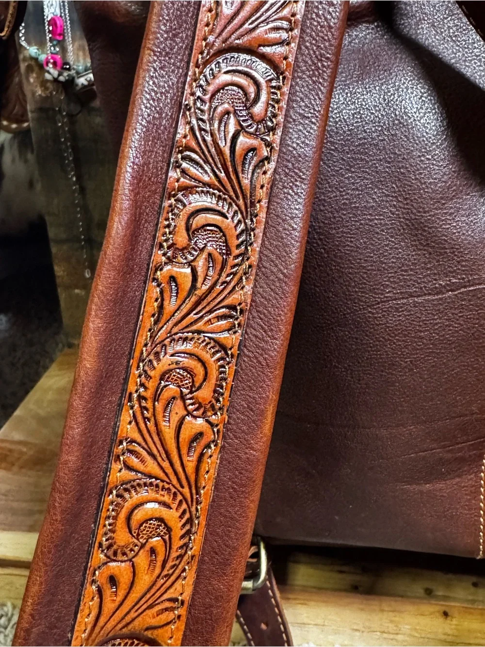 Genuine Handtooled Leather Cowhide New backpack Duck cards Western bag